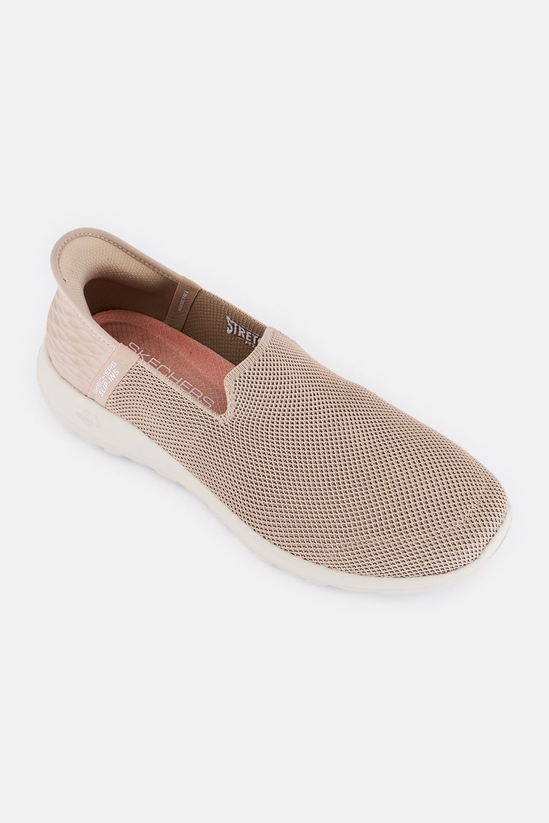 SKECHERS Women Go Walk Lace Up Walking Shoes, Taupe - Image 1